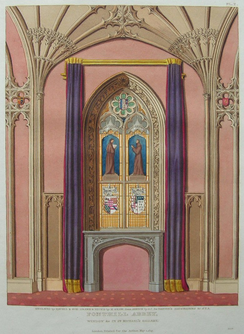 Aquatint - Pl.10. Fonthill Abey,  Window &c in St.Michael's Gallery (Colour) - Havell